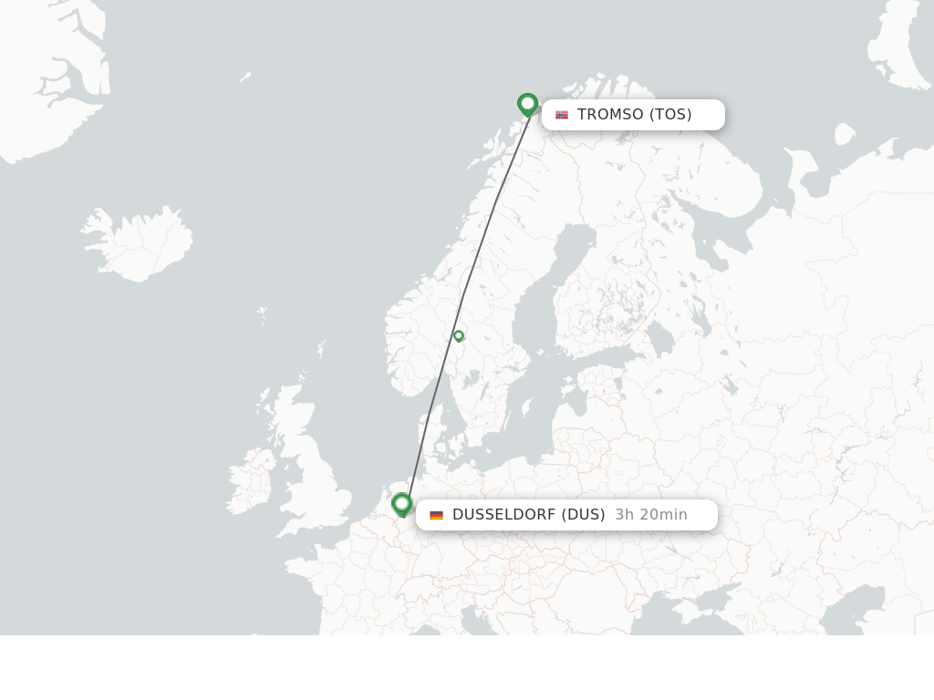 Flights from Tromso to Dusseldorf route map
