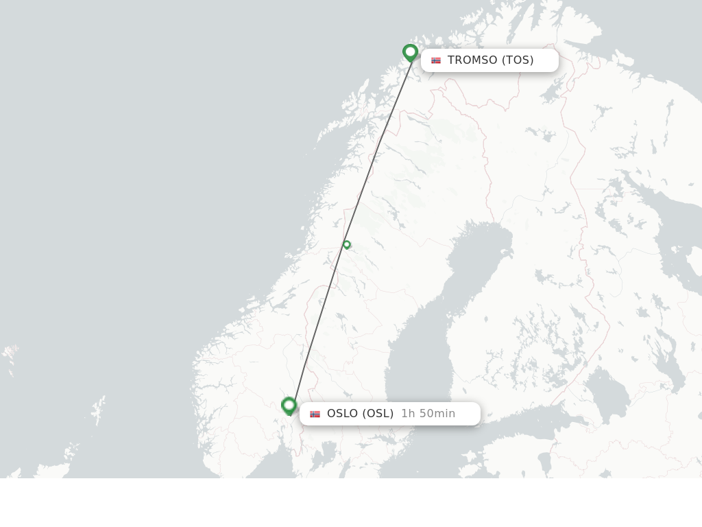 Flights from Tromso to Oslo route map