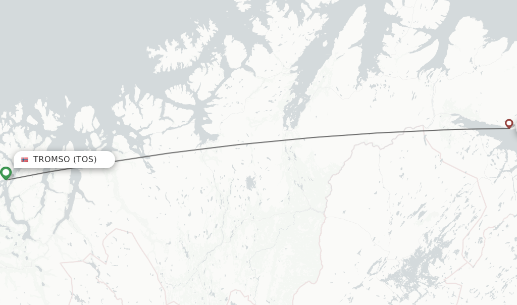 Flights from Tromso to Vadso route map