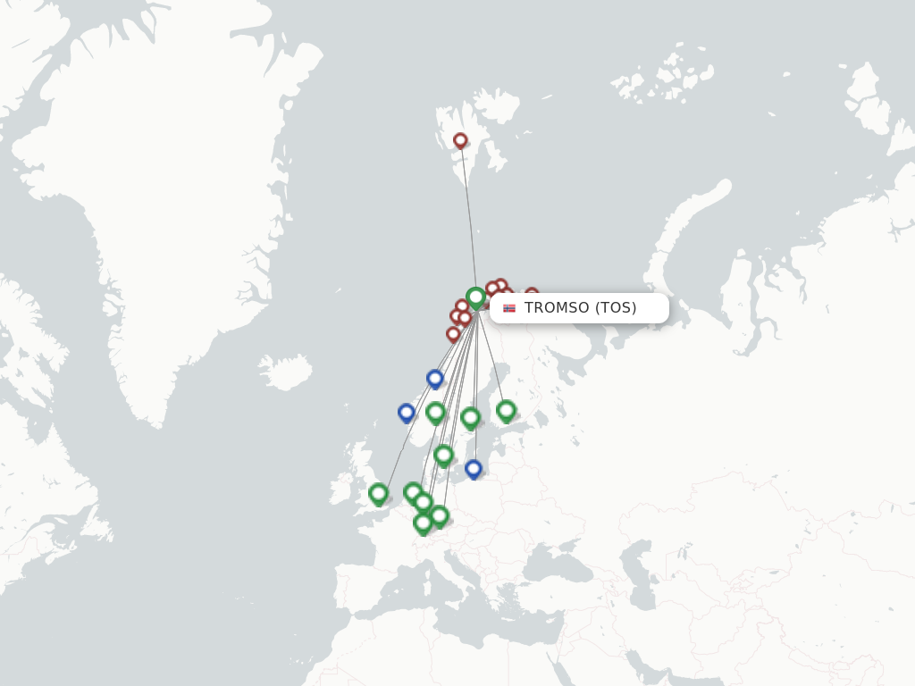 Flights from Tromso to Trondheim route map
