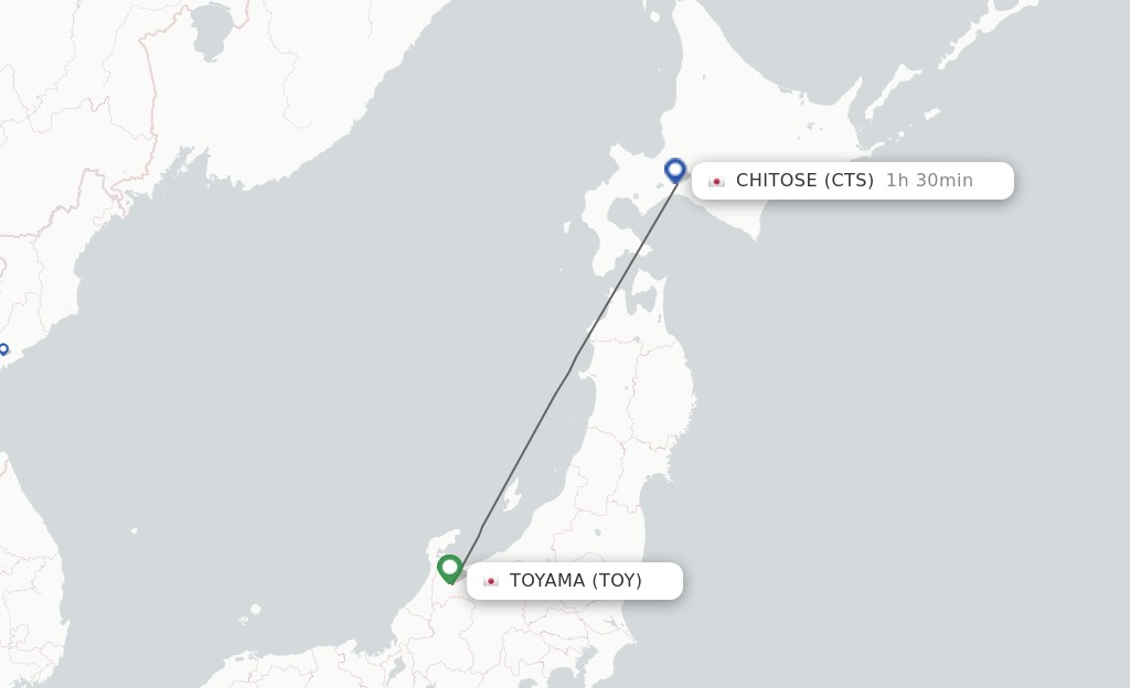 Flights from Toyama to Sapporo route map