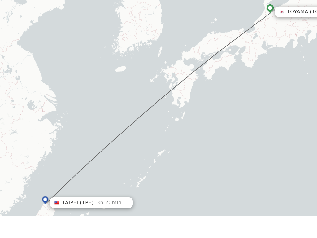 Flights from Toyama to Taipei route map