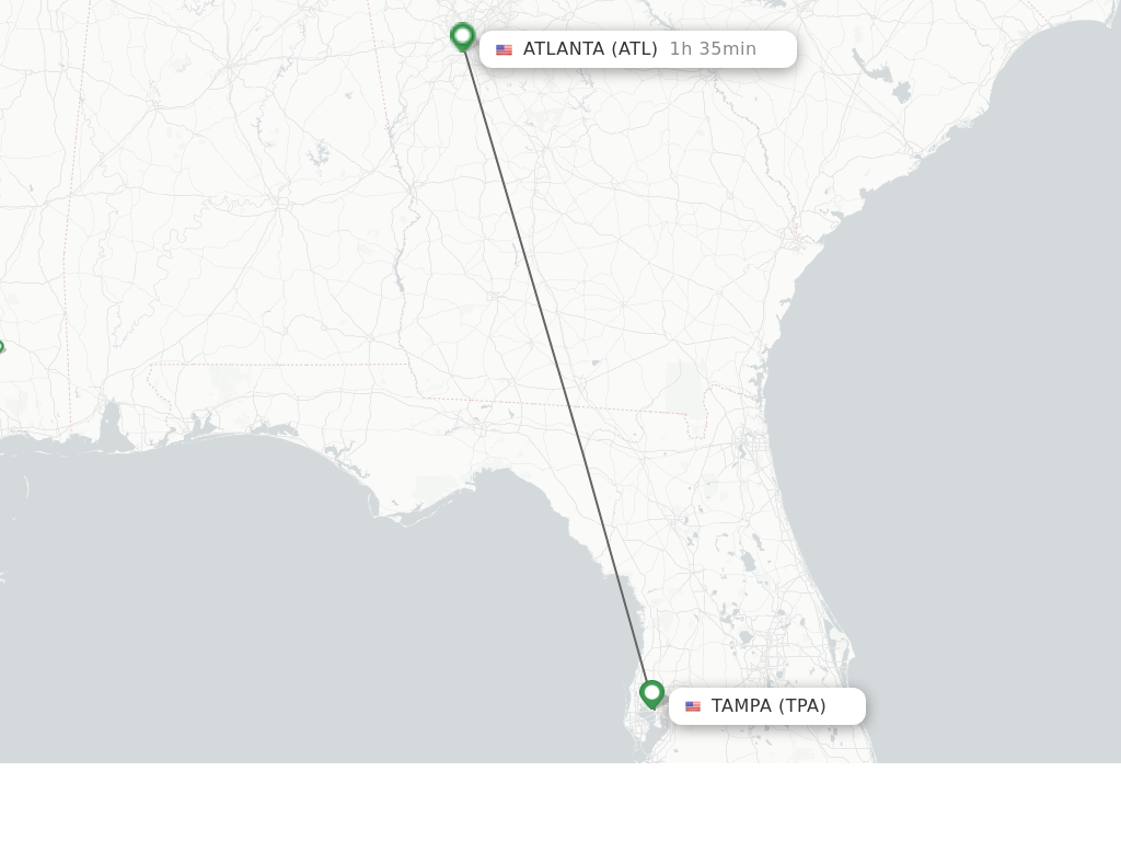 Flights from Tampa to Atlanta route map
