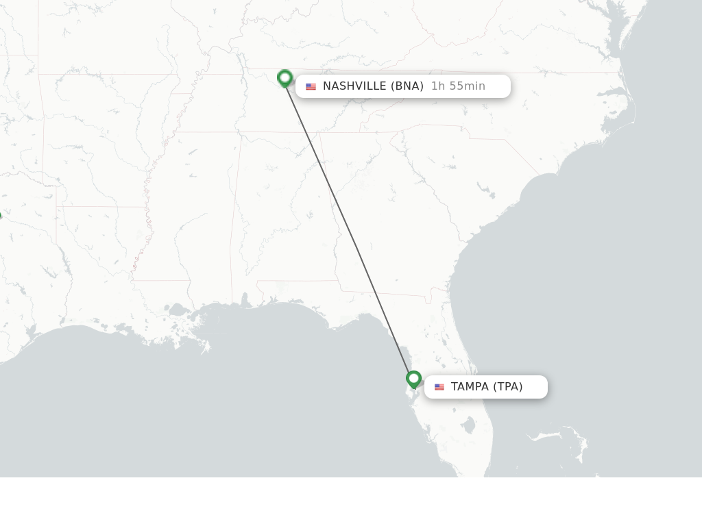 Flights from Tampa to Nashville route map