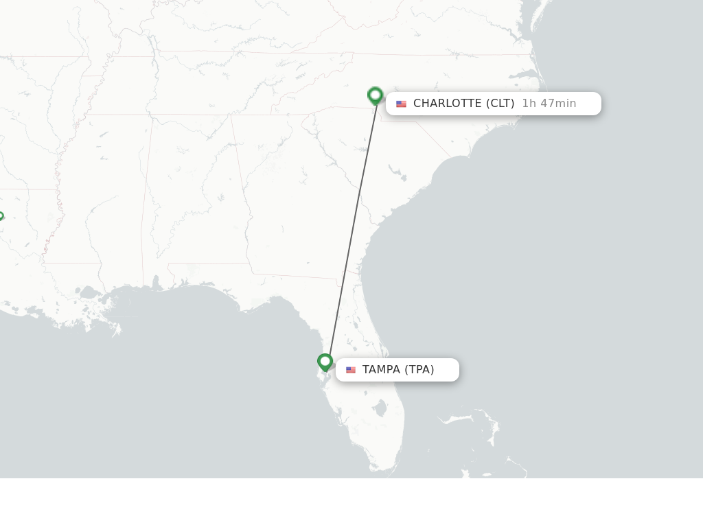 Flights from Tampa to Charlotte route map