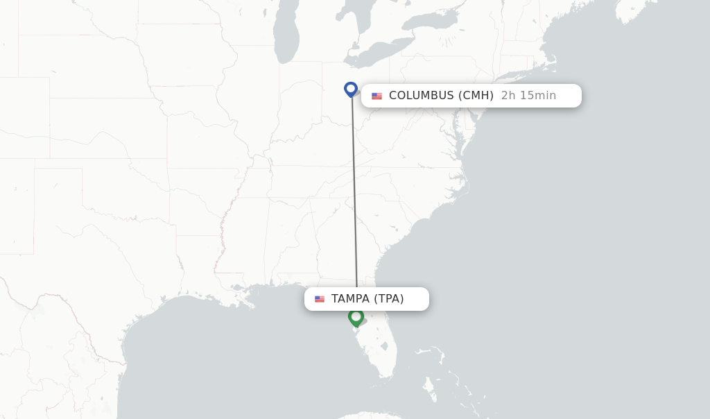 Flights from Tampa to Columbus route map