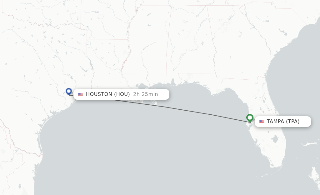 Flights from Tampa to Houston route map