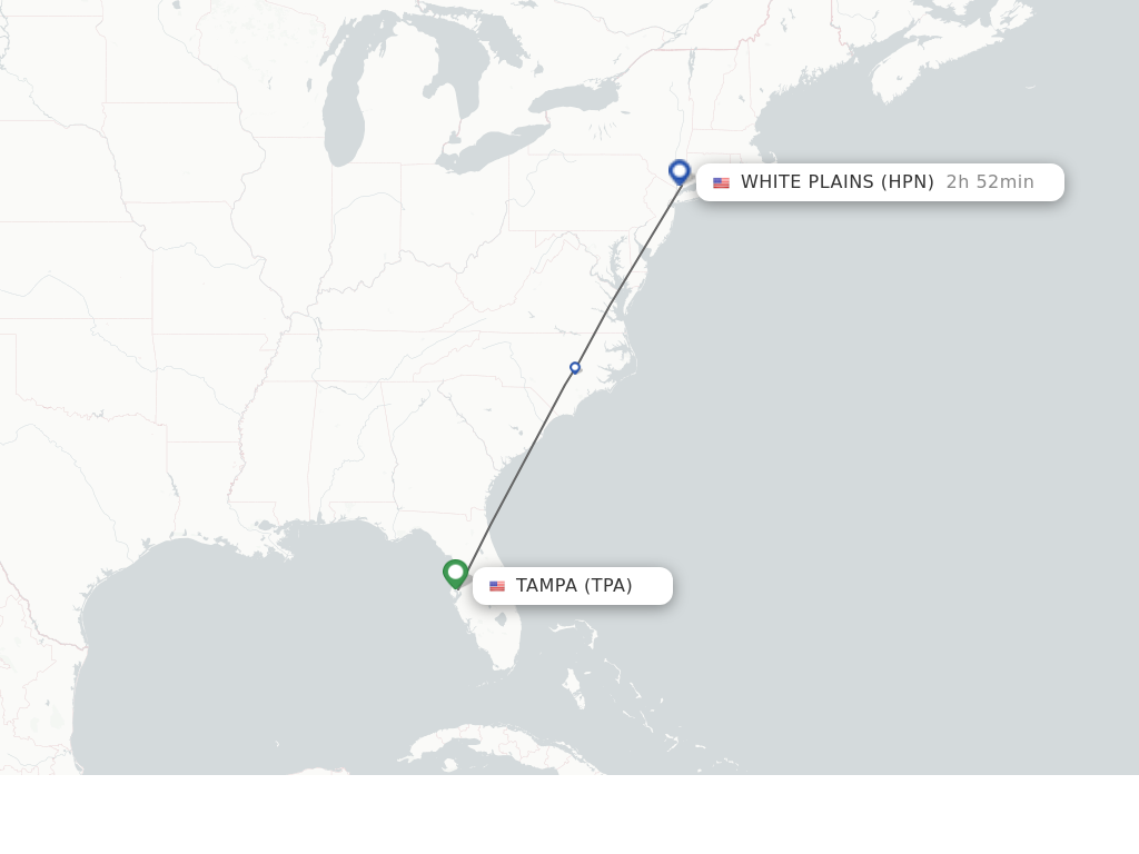 Flights from Tampa to White Plains route map