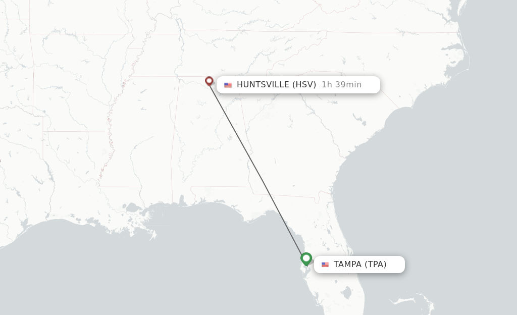 Direct (non-stop) flights from Tampa to Huntsville - schedules