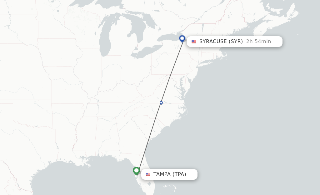Direct (non-stop) flights from Tampa to Syracuse - schedules
