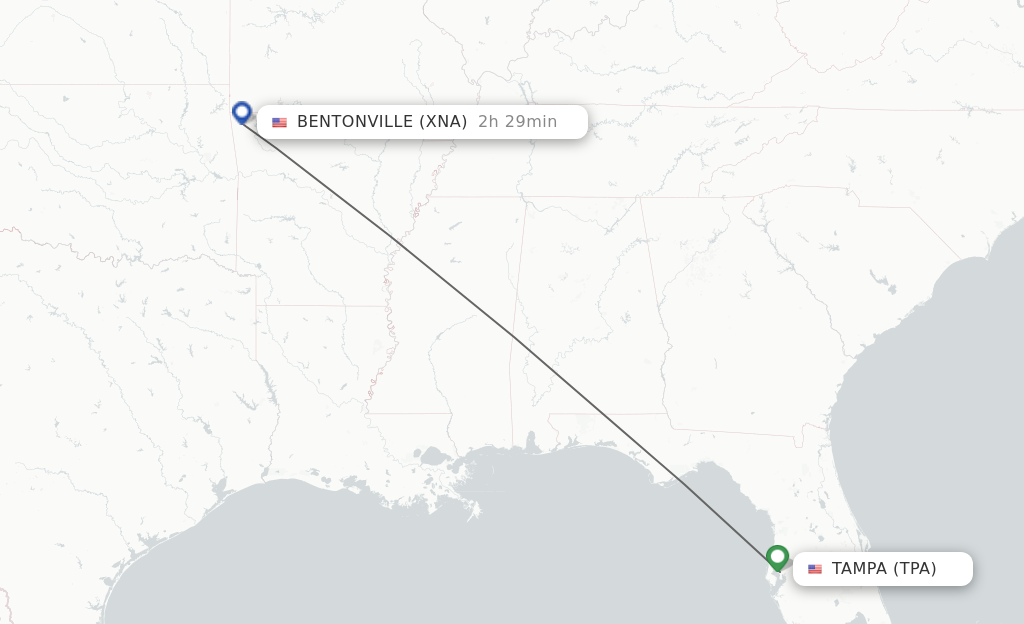 Direct (non-stop) flights from Tampa to Bentonville - schedules