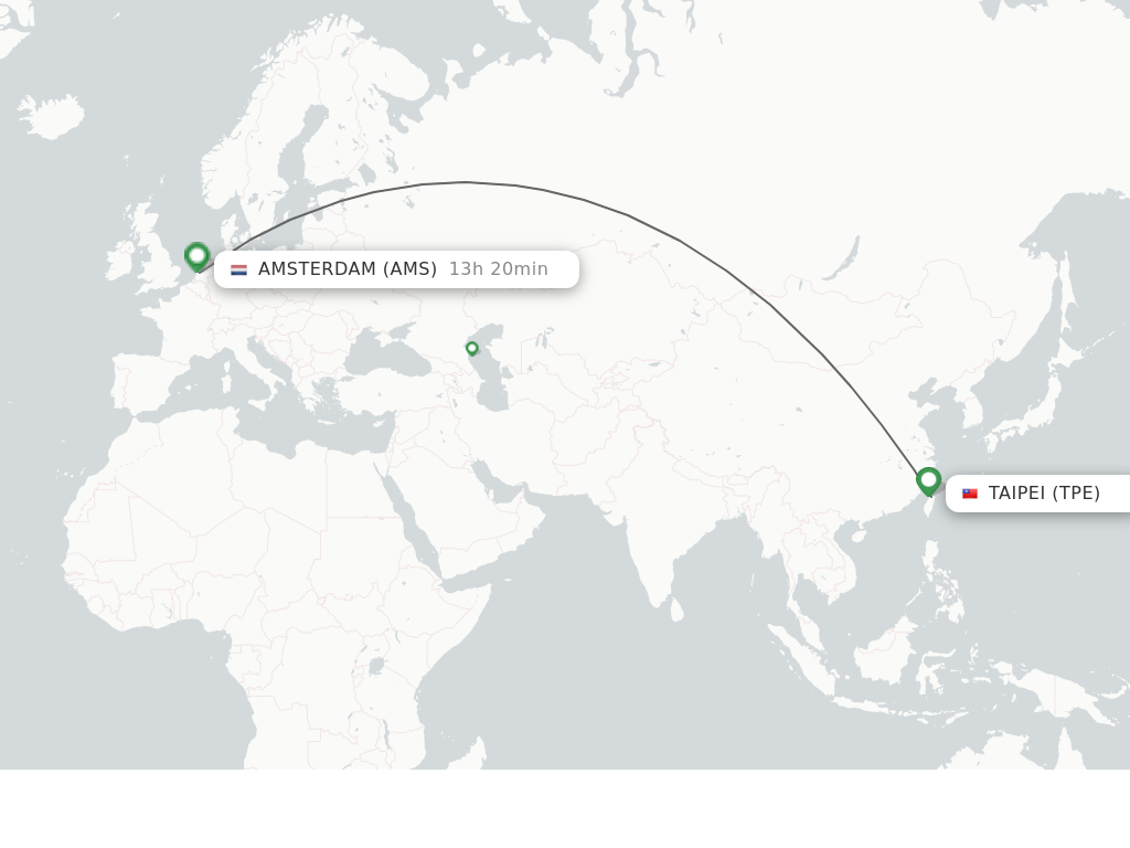 Flights from Taipei to Amsterdam route map