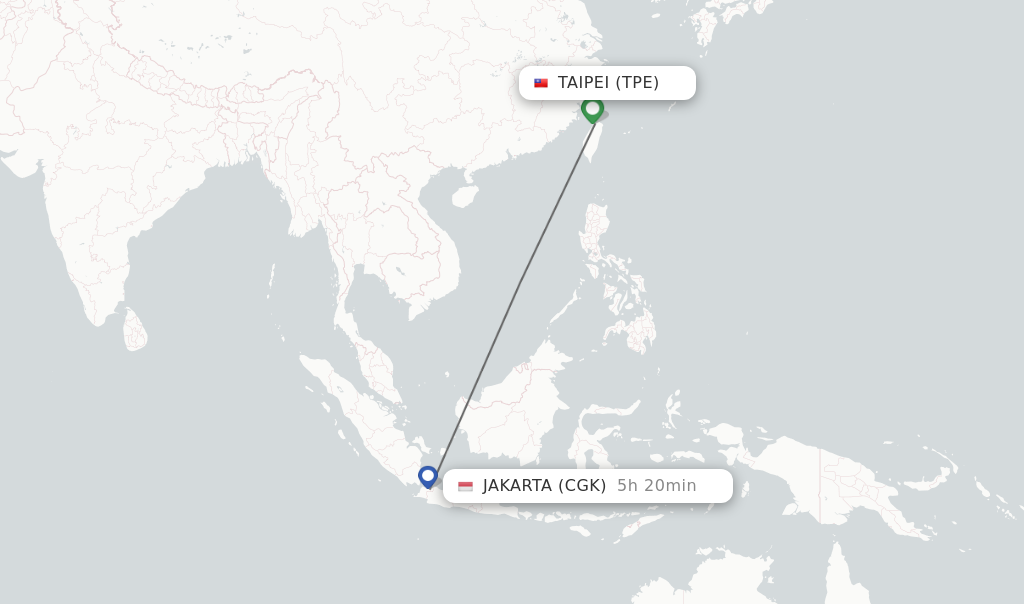 Flights from Taipei to Jakarta route map