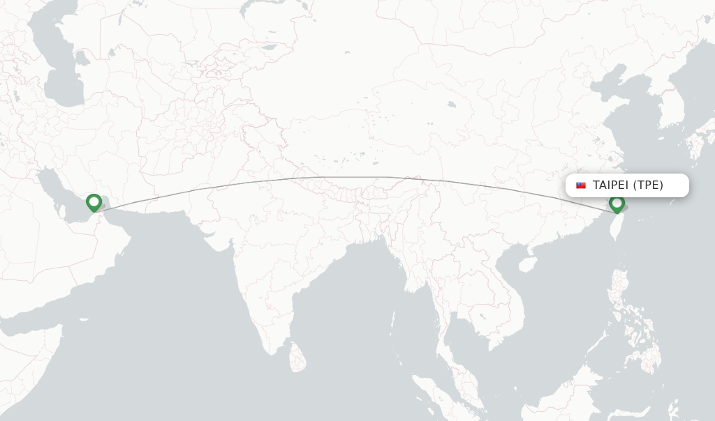 Route map with flights from Taipei with Emirates