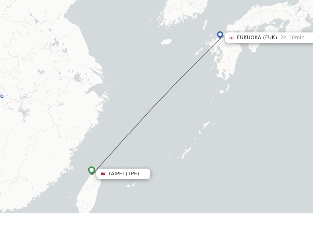 Flights from Taipei to Fukuoka route map