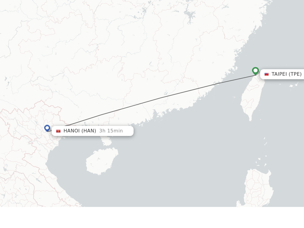 Flights from Taipei to Hanoi route map