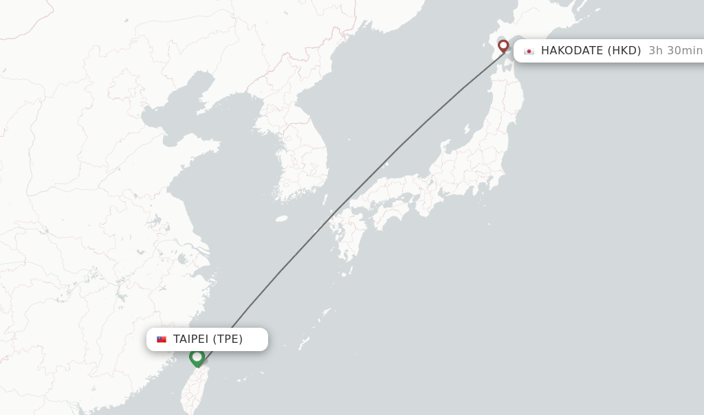 Flights from Taipei to Hakodate route map