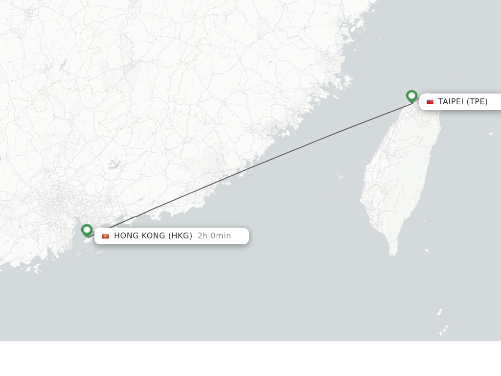 Flights from Taipei to Hong Kong route map