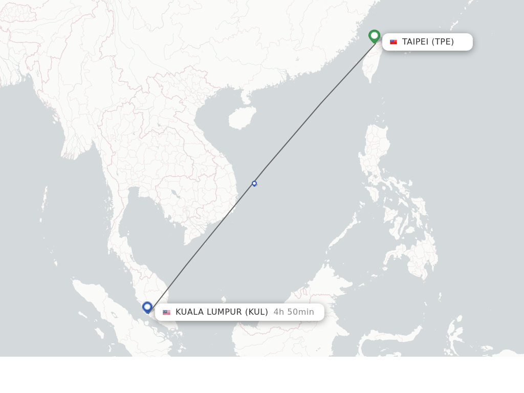 Flights from Taipei to Kuala Lumpur route map