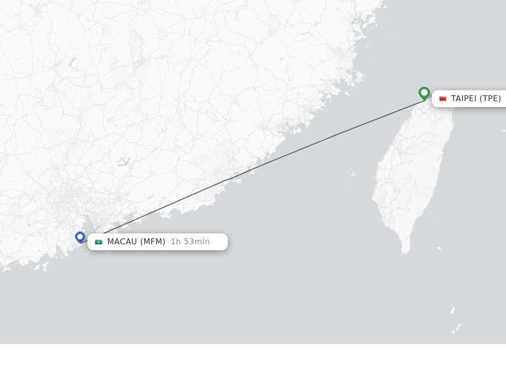 Flights from Taipei to Macau route map