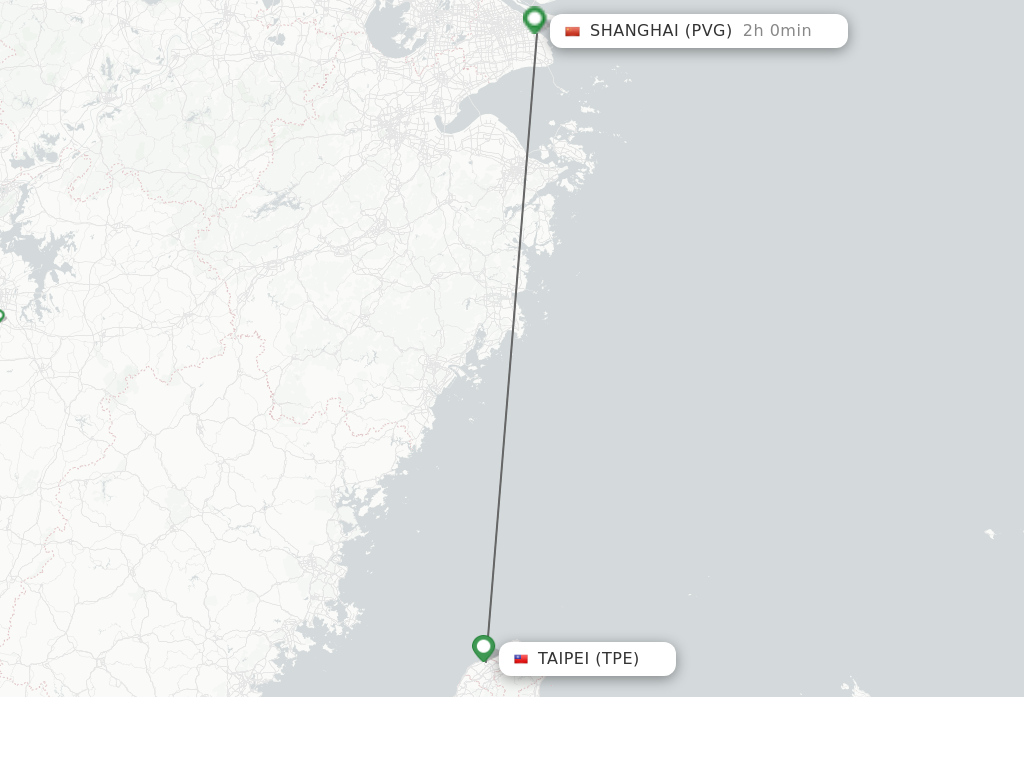 Flights from Taipei to Shanghai route map