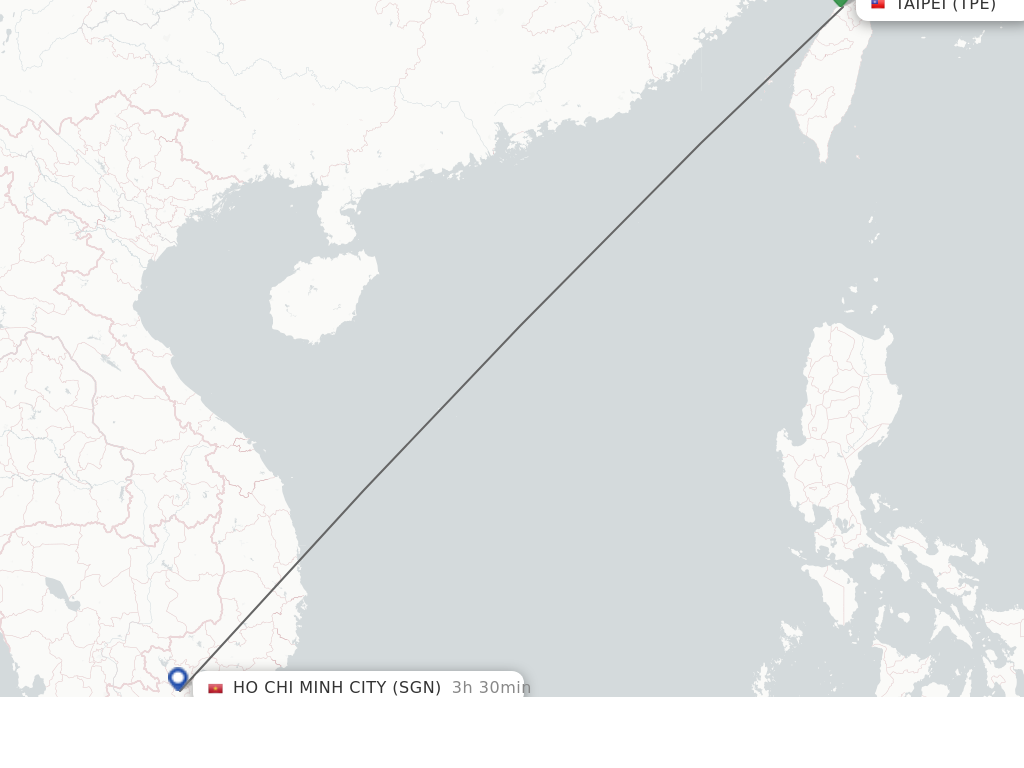 Flights from Taipei to Ho Chi Minh City route map