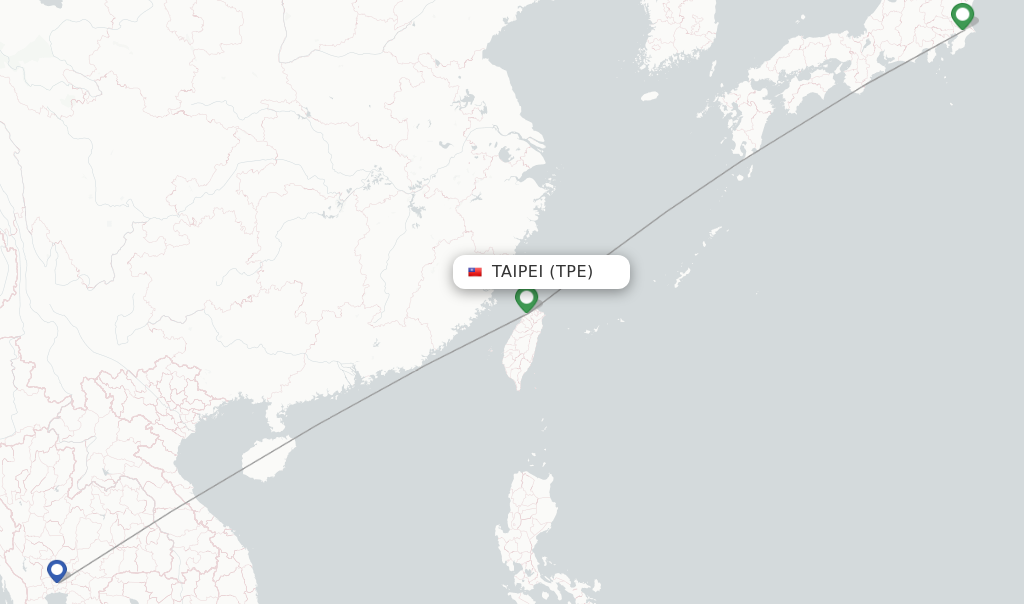Route map with flights from Taipei with Thai Lion Air