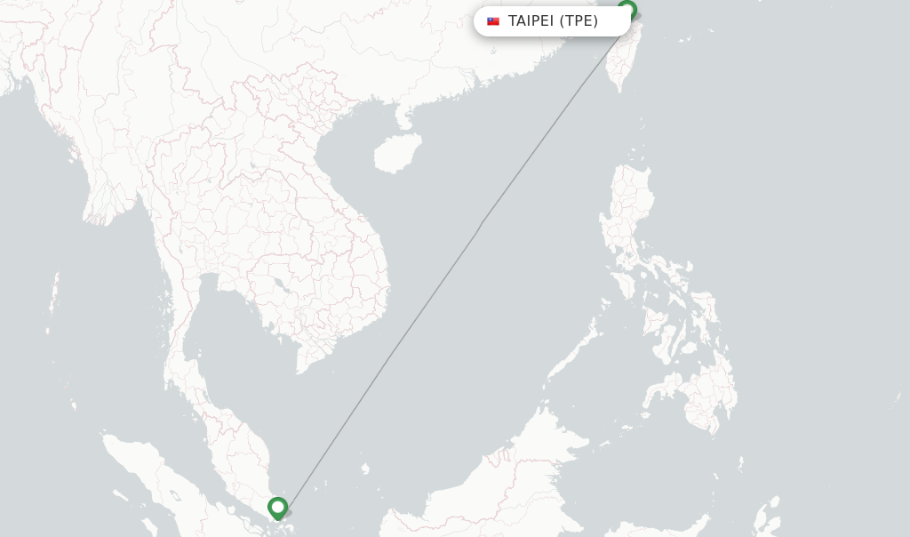 Route map with flights from Taipei with Singapore Airlines