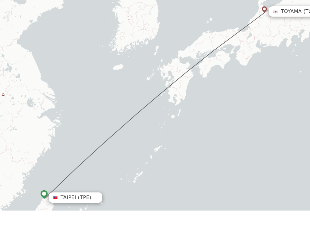 Flights from Taipei to Toyama route map