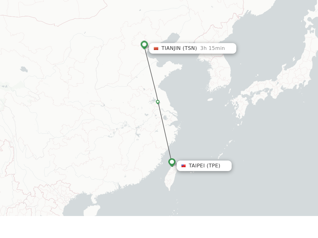 Flights from Taipei to Tianjin route map