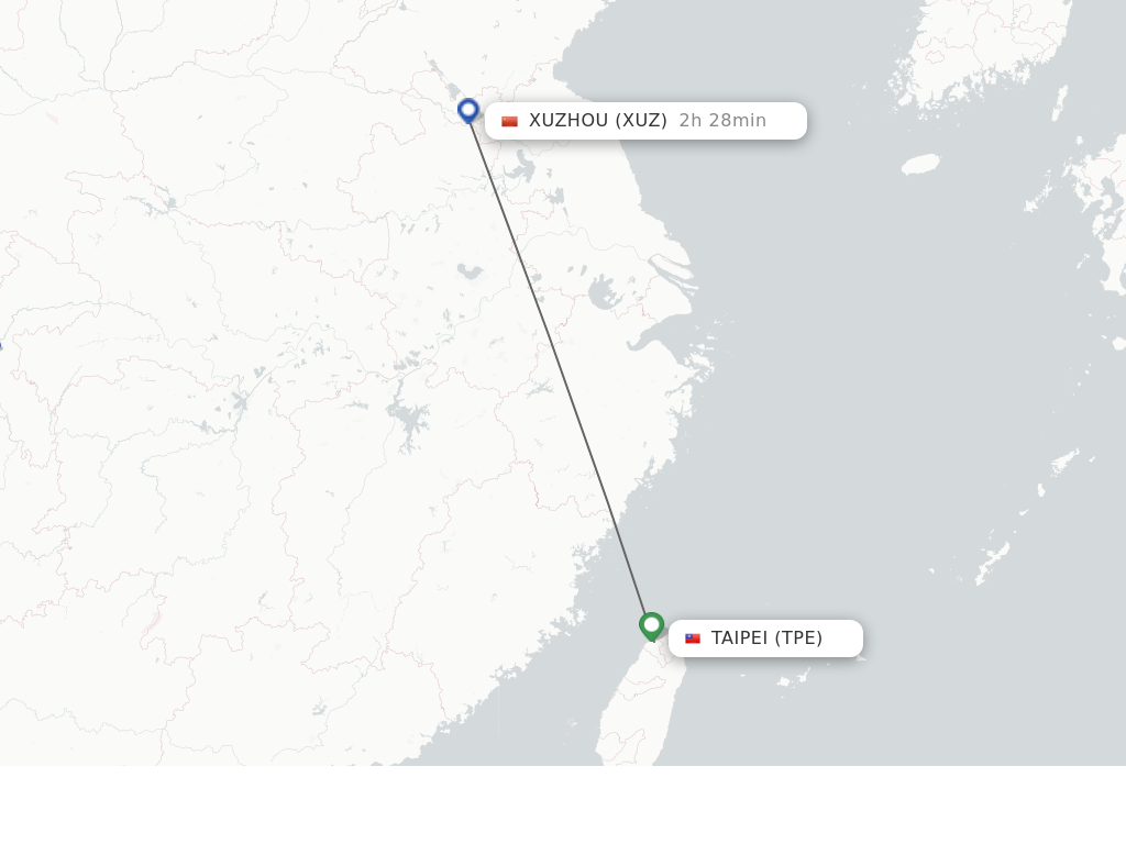 Flights from Taipei to Xuzhou route map