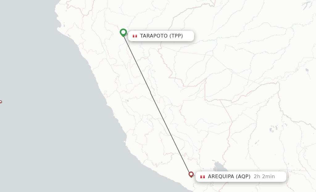 Flights from Tarapoto to Arequipa route map