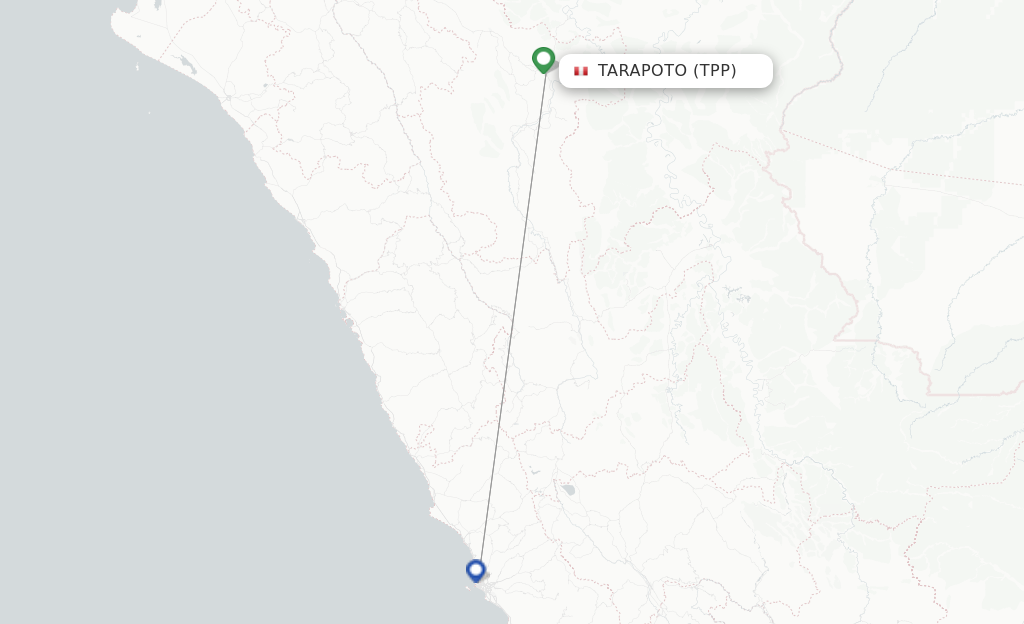 Route map with flights from Tarapoto with Sky Airline
