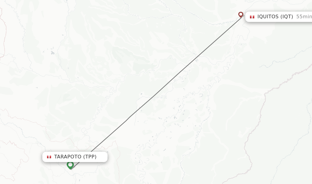Flights from Tarapoto to Iquitos route map