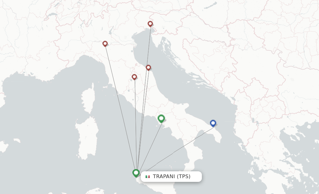 Route map with flights from Trapani with AlbaStar