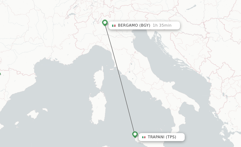 Flights from Trapani to Bergamo route map