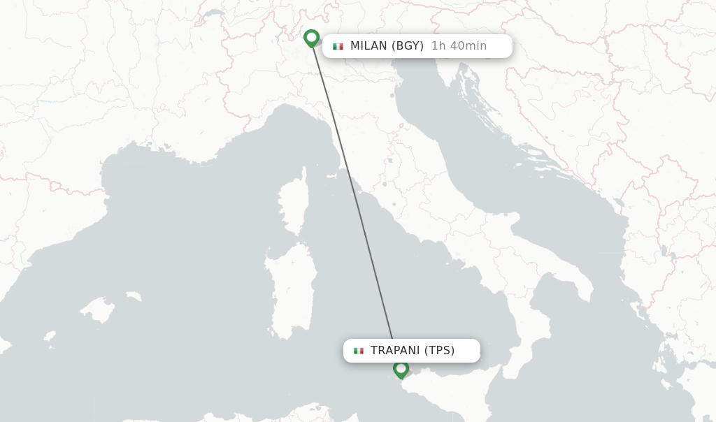 Flights from Trapani to Milan route map