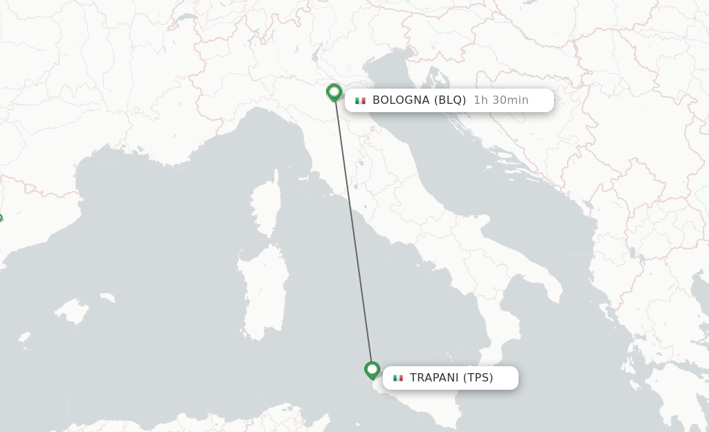 Flights from Trapani to Bologna route map