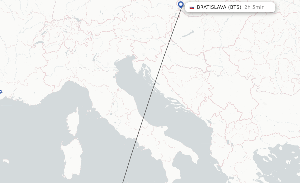 Flights from Trapani to Bratislava route map