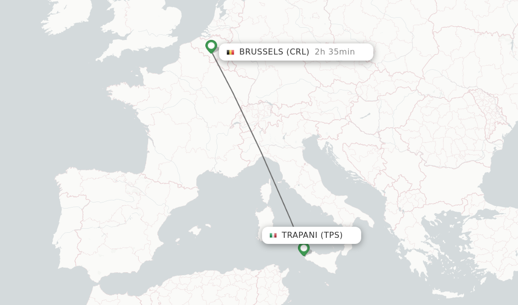 Flights from Trapani to Brussels route map
