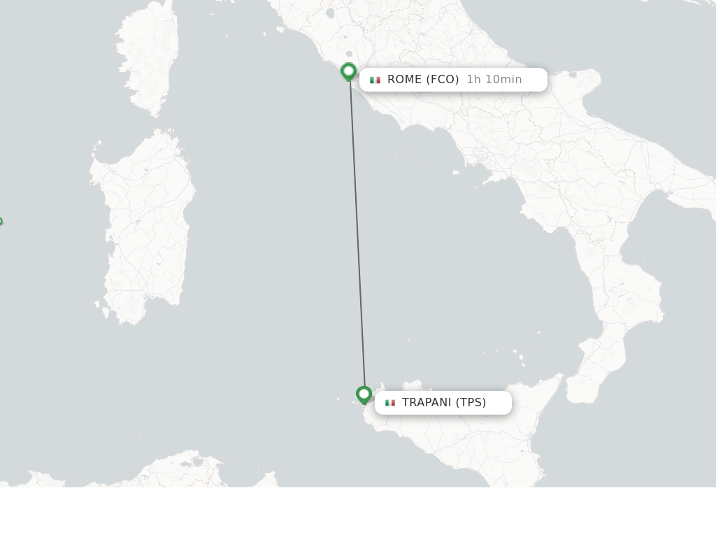 Flights from Trapani to Rome route map