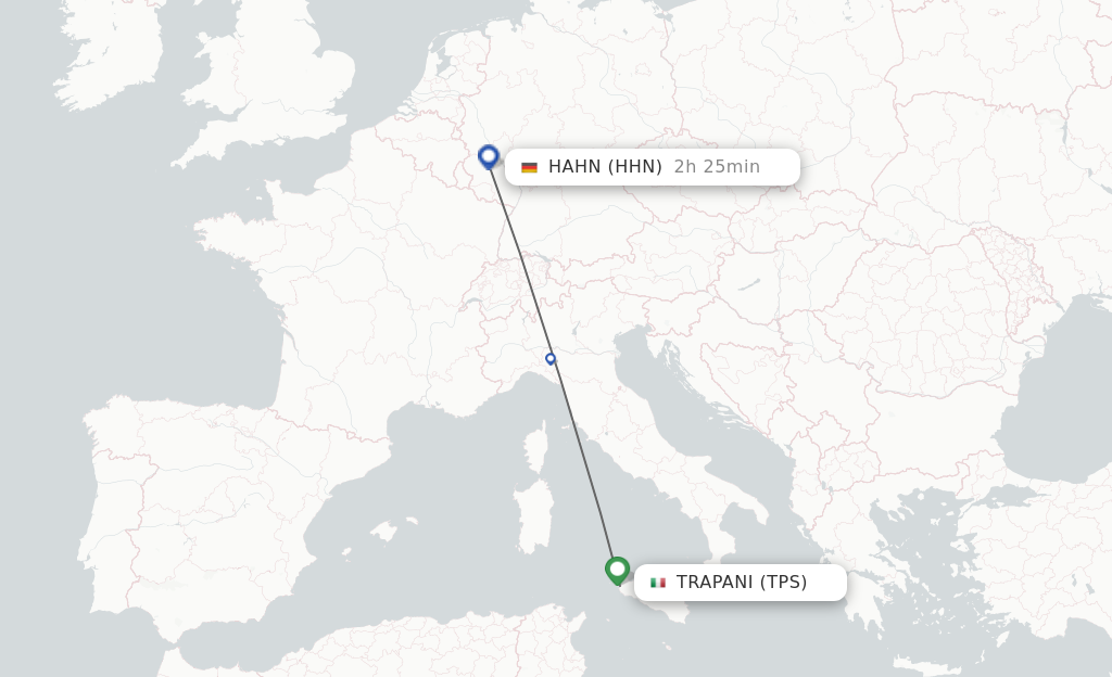 Flights from Trapani to Hahn route map