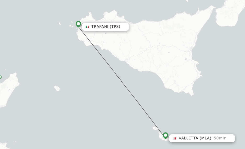 Flights from Trapani to Malta route map