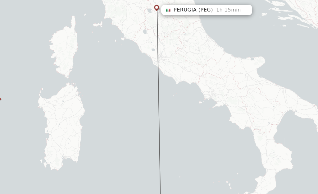 Flights from Trapani to Perugia route map