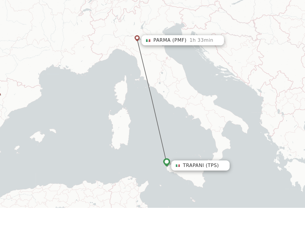 Flights from Trapani to Parma route map