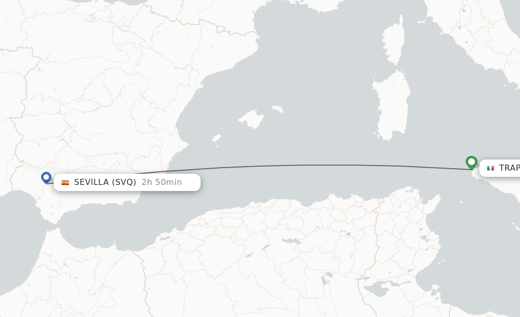 Flights from Trapani to Sevilla route map