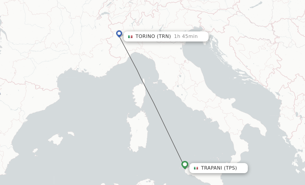 Flights from Trapani to Turin route map