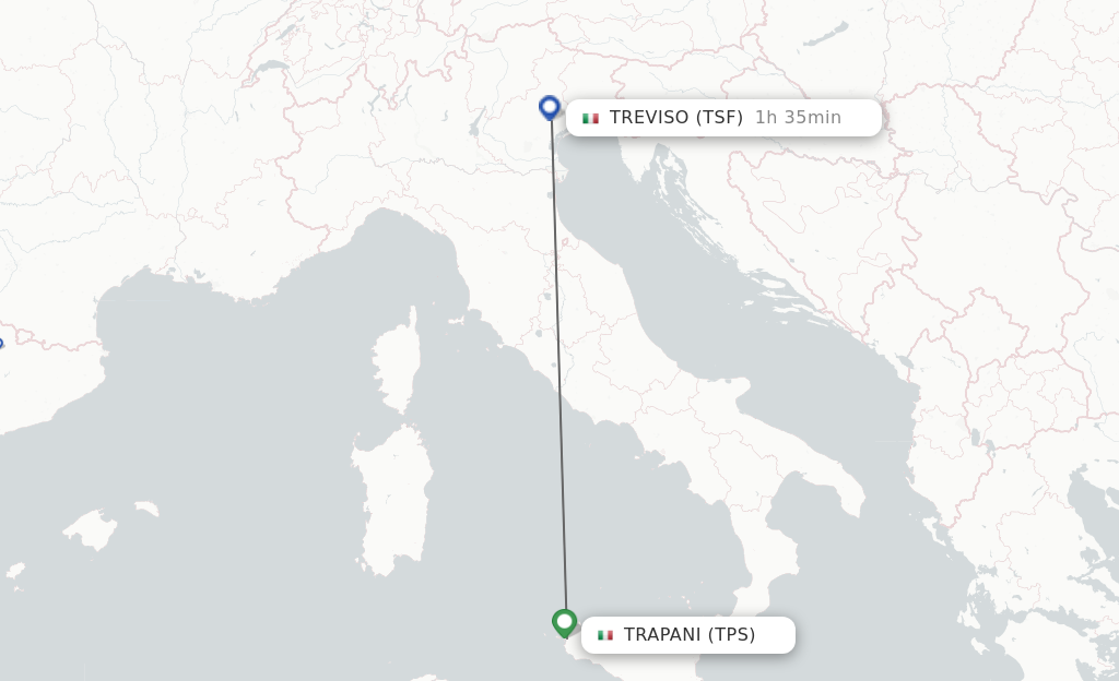 Flights from Trapani to Treviso route map