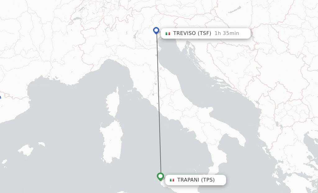 Flights from Trapani to Venice route map