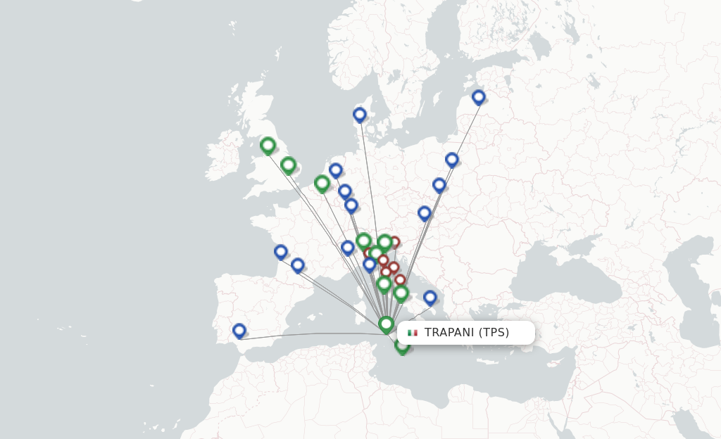 Flights from Trapani to Forli route map